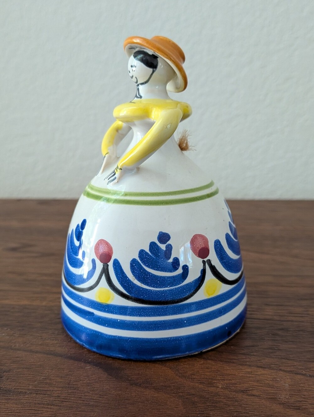 Vintage Ceramic Hand Painted Pottery Bell Lady w/ Hat Spanish Folk Art - Picture 2 of 11